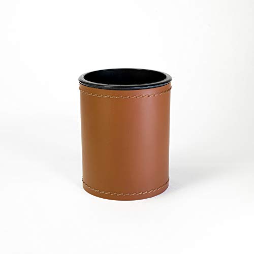 Eglooh - Orfeo - Pot à Crayon pour Bureau du Design Ronde en Cuir Orange Marron Naturel cm 7x7 H.9 - Coutures Artisanales et Structure Résistent - Made in Italy Cover