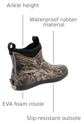 Image of Men's Waterproof Rubber Fishing & Deck Boots, Ankle Rain Boots | Rubber Construction, Neoprene Lining, EVA Foam Insole, Slip-Resistant Non-Marking Outsole for Fishing, Boating & Wet Decks