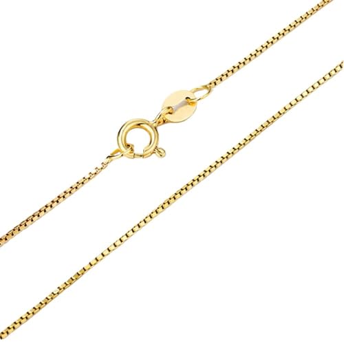 14K Yellow Gold Box Chain Necklace for Women and Men, Genuine Gold (0.6mm、1mm - Lengths from 16 to 30 Inches)