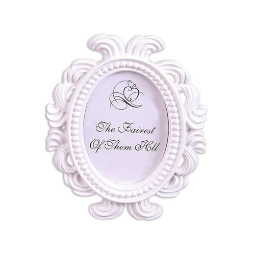 Raypontia Marco ovalado barroco retro – 8 x 9 cm marco vintage ovalado, marco barroco pequeño ovalado, marco para fotos de mesa, para exposición de mesa o pared, blanco