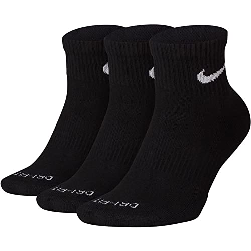 Nike Everyday Plus Cushion Ankle Socks 3-Pair Pack Black/White SM (US 4-6 Big Kid Shoe Size, Women's Shoe 4-6)