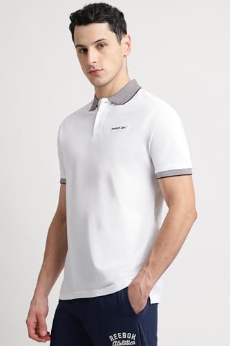 Image of Reebok Men's Jacquard Collar Polo T-Shirt, Smart Casual Regular Fit Polo Tee with Premium Detailing for Work and Weekend Wear