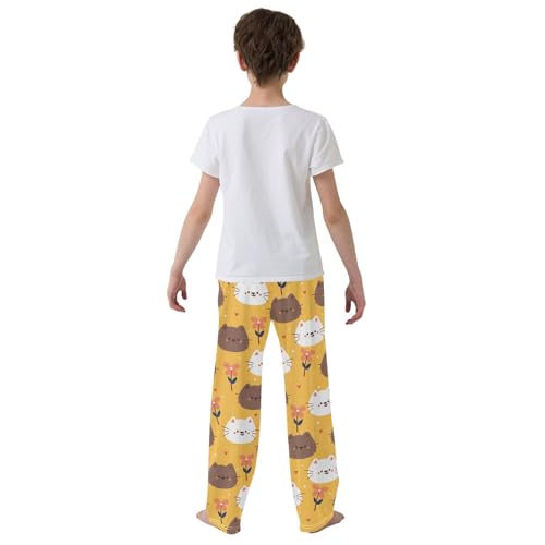 Boys' Pants Cute Cats Hearts Floral Long Bottoms Jogger Pants Elastic Waist Trousers with Pockets S-XL3