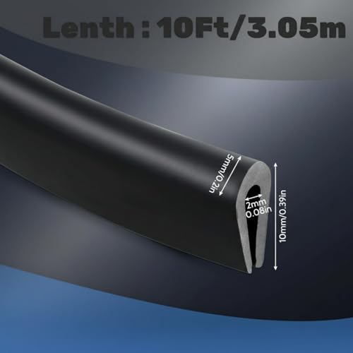 Rubber U Channel Edge Trim, Door Seal Strip, Fits Edge up to 1/16 Inch (1. 6mm) U Shape Weather Stripping(10 Feet,Black)