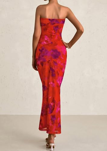 PRETTYGARDEN Womens Summer Printed Tube Maxi Dress Strapless Bodycon Sleeveless Night Out Long Dresses2