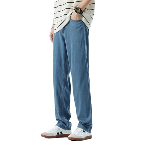 Men's Thin Soft Jeans Classic Straight Denim Pants Work Wide Leg Casual Trousers Light Blue 32