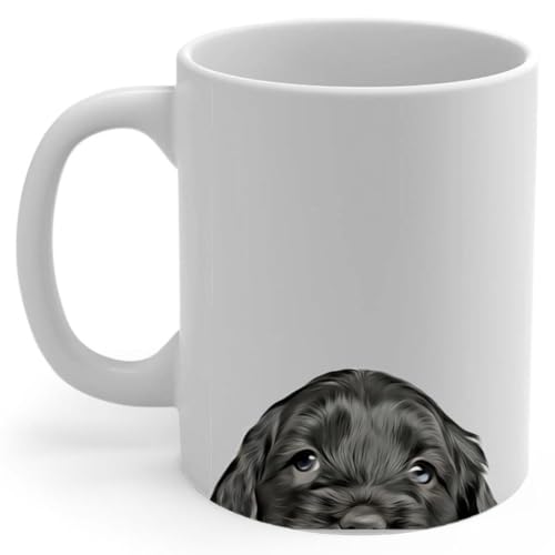Funny Curious Puppy Portuguese Water Dog Peeking Look Out Coffee ...