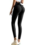 Women's High Waisted Bow Yoga Pants Scrunch Butt Lift Sport Leggings for Women Workout Tummy Control Running Bottom Black M