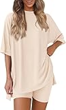 BUNSLOOM Zweiteiler Damen Sommer Oversize Shirt Radlerhose Set Casual Flughafen Reiseoutfit