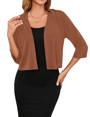 Image of Iandroiy Women's 3 /4 Sleeve Shrugs Lightweight Open Front Cropped Cardigan for Women
