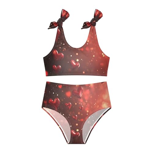 Romantic Heart Pattern Girls Bikini Sets 2 Piece Swimsuits Bathing Suit Swimwear3