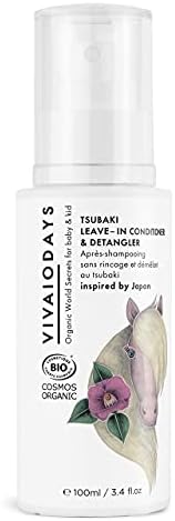 VIVAIODAYS Organic Tsubaki Kids Leave-In Conditioner & Detangler, for Tearless, Easy Hair Combing (3.4 oz | 100 ml)