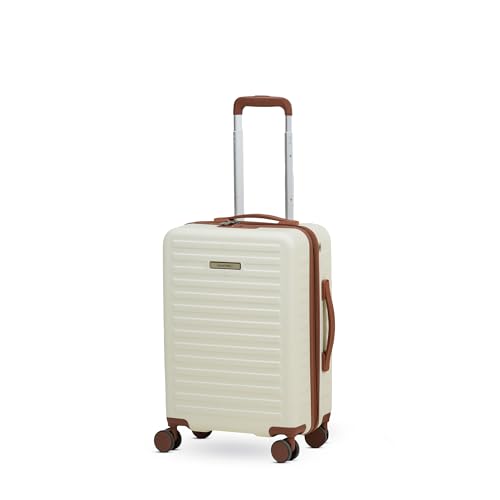 Image of Assembly Stark Dual-Tone 20 Inch Cabin Trolley Bag Hard Shell Polycarbonate Suitcase with TSA Lock 8 Spinner Wheels Carry On Luggage Moon White