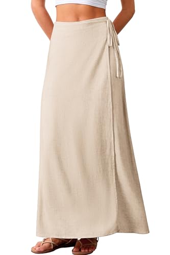 ELLEVEN Linen Wrap Maxi Skirt with Elastic Waist