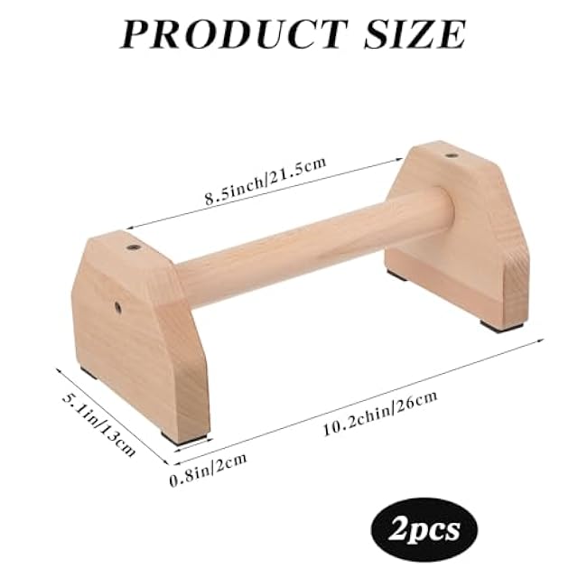 2 Pcs Push-up Stand, Wood Pushup Bars Non-Slip Base Exercise Home Workout Equipment, 26 CM Wooden Parallettes Handle Stands Grip for Men and Women Strength Training, Planks Calisthenics