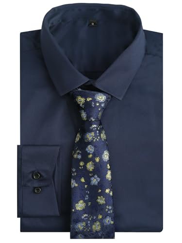 Image of Alizeal Mens 3 Pcs Long Sleeve Shirts Set | Pocket Square Necktie Perfect for Weddings Business Daily Wear