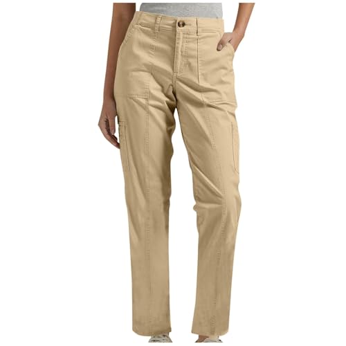 DUHENWU Pantalones para mujer, cintura alta, pierna recta, pantalones largos para el tiempo libre, pantalones de chándal monocolor, pantalones deportivos con bolsillos, pantalones de tela informales