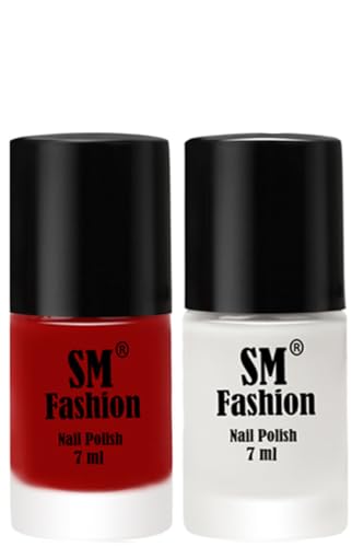 Image of Long Lasting Nail Polish | Nail Paint Combo 7 ml Each) - Set of 2 Light Red-White