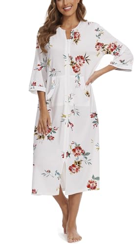 Image of Zipper Robes for Women 3 /4 Sleeve Housecoats Long Lightweight Bathrobe House Dress with Pockets