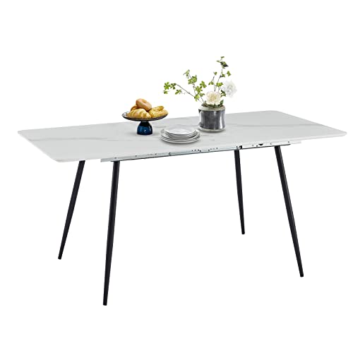 LEMROE Mesa de comedor extensible gris para 6 - 8 plazas con patas de metal robusta mesa de cocina para comedor Cover
