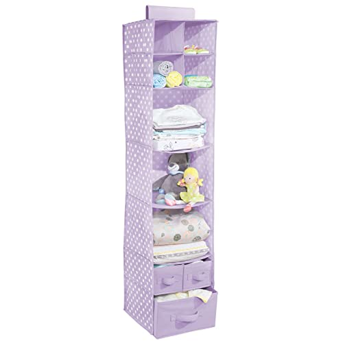 mDesign Organizador Colgante con 7 estantes y 3 cajones – Armario Perchero de Tela con Estampado de Lunares – Colgador...