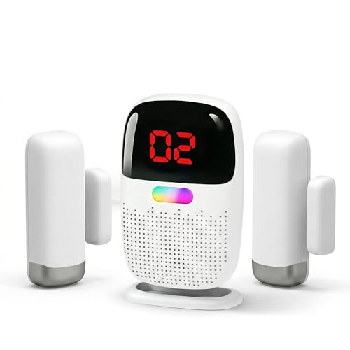 PILSAMAS Rechargeable Caregiver Pager & Door Alarm when Opened for Dementia Wandering Seniors 1000ft Range Door Sensor Chime with Portable LED ID Receiver Vibrate No Monthly Fee for Elderly & Kids