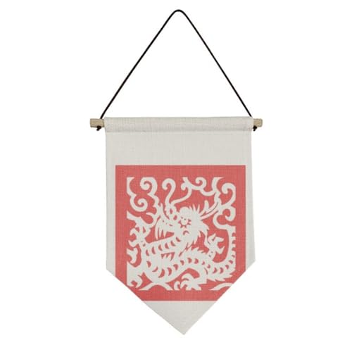 Bannière dragon chinois en toile de qualité supérieure avec support bois