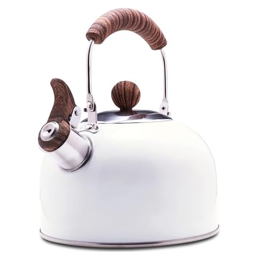 ROCKURWOK Tea Kettle, Tea Pot with Cool Touch Ergonomic Handle, Tea Kettle Food Grade Stainless Steel, Tea Kettle Stovetop, Kettle Teapot, Whistling Tea Kettle, Tea Kettle Pot, 2.5 Quart (White)