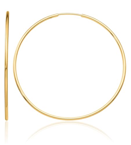 10K Solid Yellow Gold Endless Tube Round Large Hoop Earrings