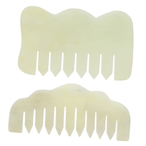 WOONEKY 2pcs Jade Comb Acupoint Massage Comb Scalp Massage Gua Sha Comb Massage Tool Scalp Caring Comb Massage Hair Brush Guasha Massage Comb Gua Sha Scraper Jade Massage Comb Body Massage