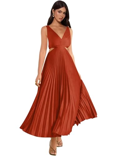 Pleated Satin Wedding Guest Dress 2025 V-Neck Backless Formal Midi Dresses for Women