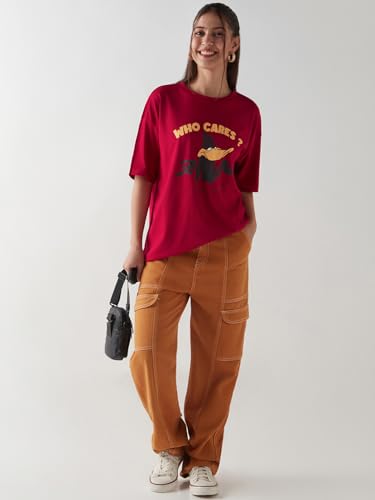 Image of Bewakoof Women's Cotton Oversized Fit Half Sleeve Round Neck T-Shirt | Casual wear | Streetwear | Oversized Tshirt for Woman Cotton| Baggy