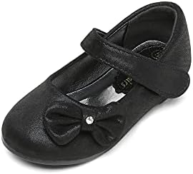 DREAM PAIRS Girls Dress Shoes Side Bow Mary Jane Flower Girl Ballerina Flats Angel-5 Black Suede Size 10 Toddler