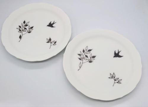 Shinkawan Hirohiko Nakazato, Hirotsune, Swallow, Flower Rim Plate, White Porcelain, Baked Tightening Plate