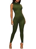 MakeMeChic Women's Sleeveless Mock Neck One Piece Jumpsuit Romper Bodysuit Pants Unitard Jumpsuits Army Green S