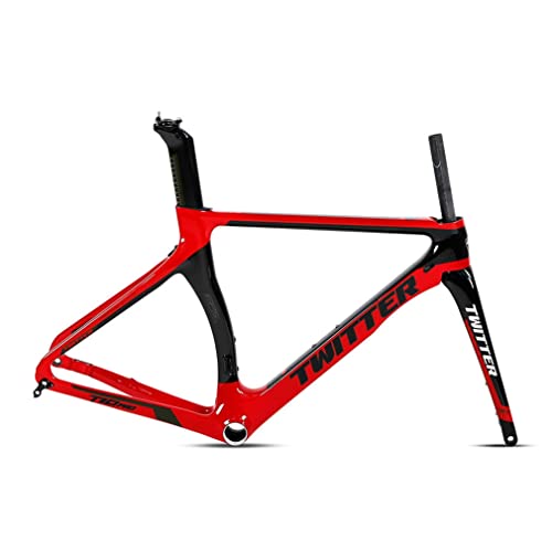 HIMALO Carbon Road Bike Frameset Disc Brake 46/48/50/52/54cm Wind Breaking Racing Frame Thru Axle 100/142mm Internal Routing(Red,46CM)