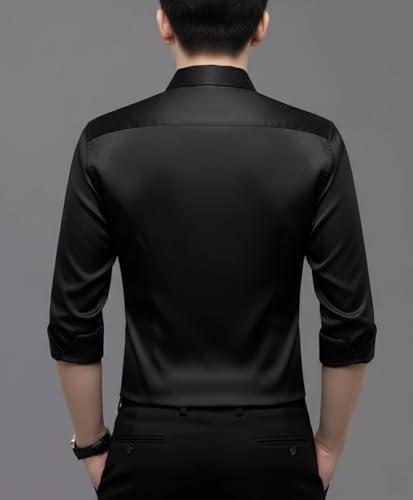 Image of IndoPrimo Men's Premium Satin Shirt for Party, Formal & Casual Wear - Stylish Designer Full Sleeve Shirt for Men