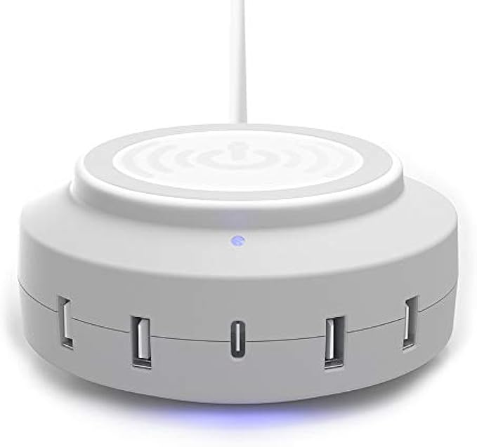 ChargeHub X5+ Elite 3015, 15W Wireless Charger & 64W 5-Port USB Charging Station Including Type-C for Quick Charging Compatible with iPhone Xs Max/XR/XS/X/8 & Galaxy S10/S9/S9+/S8/S8+/Note 8 (White)