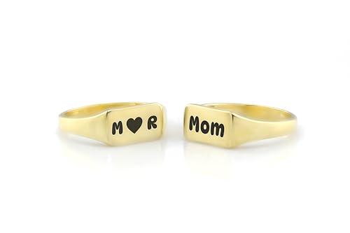 Bague Maman gravée or 14k rectangle pour peau sensible sans nickel - 5