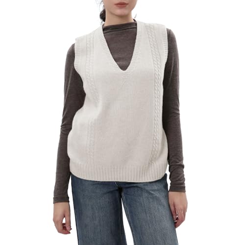 Image of Amazhiyu Womens 100% Wool Sweater Vest Sleeveless V Neck Knitted Pullover Top