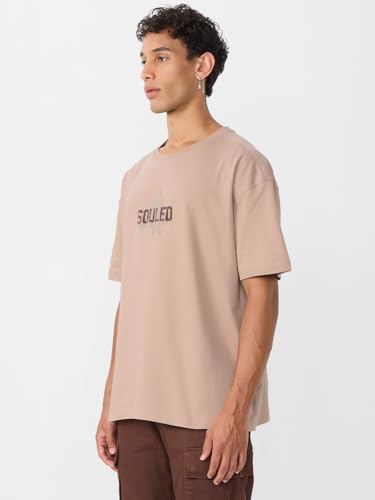 Image of The Souled Store Mr. Soul Men and Boys Short Sleeve Round Neck Purple Graphic Printed Cotton Oversized T-Shirts