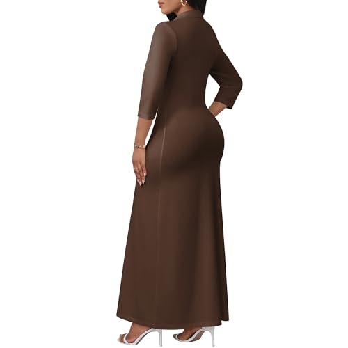Image of PinkPatty Women's Casual 3 /4 Sleeve Polo V Neck Bodycon Maxi Dress