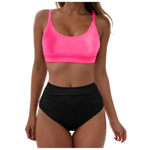 Bikini de cintura alta para mujer, tirantes trenzados con parte inferior reversible, conjunto de bikini de dos piezas para mujer, traje de baño de dos piezas para mujer, trajes de baño de un hombro