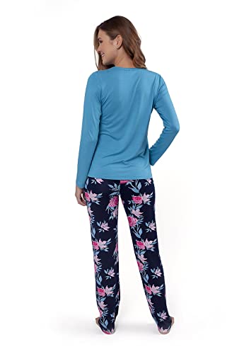 Pijama Feminino Longo Inverno floral com bolso Cia do Pijama - 225129 (G)