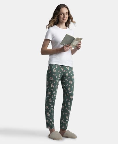 Image of Jockey RX09 Women's Micro Modal Cotton Relaxed Fit Printed Pyjama with Side Pockets Sage Brush Green M