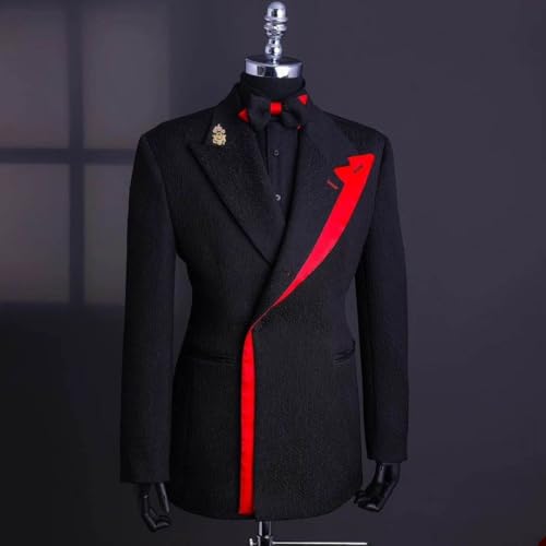 Men's Blazer Black with Red Accents Slim Fit Peaked Lapel Single Breasted One Button2