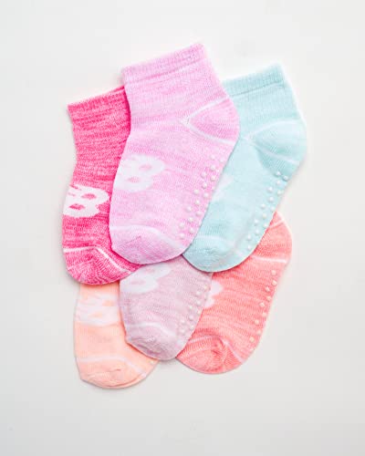 New Balance Baby Girls' Socks - 6 Pack Non-Skid Gripper Socks, Cushion Quarter Cut Socks (Infant/Toddler), Size 2-4T, Pink Assorted Grip #TOP16