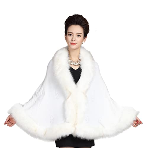 ELFJOY White Faux Fur Bridal Shawl Wrap for Wedding and Evening Dresses - Luxury Fur Cape - Thumbnail 7