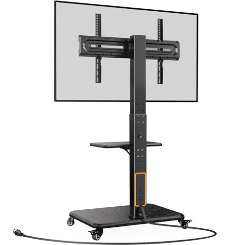 Perlegear Mobile TV Stand with Power Outlet, Tilt & Swivel Rolling TV Cart for 32 to 65 70 75 inch...