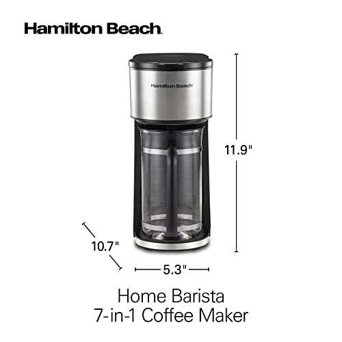 Image of Hamilton Beach Home Barista 7-in-1 Small Coffee Maker with Seven Ways to Brew, 6 Cup Carafe, Drip, Single Serve, French Press, Pour Over, Cold Brew, Easy-Fill Reservoir, Black (46251)